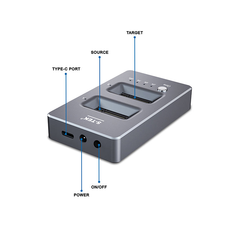 S-TEK Dual NVMe M.2 SSD Docking Station with Offline Cloning Function, Duplicators External Hard Drive Enclosure for M Key PCIe 2242 2260 2280 22110 M.2