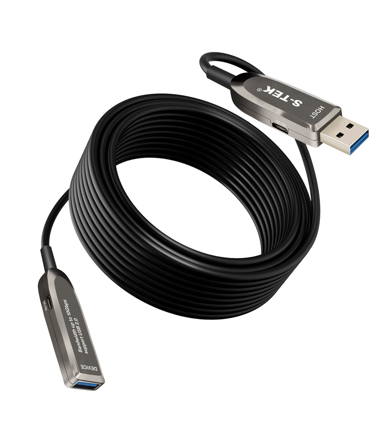 Close-up of the USB connection on the S-TEK USB 3.1 A to Extension Fiber Optical Extension Cable.