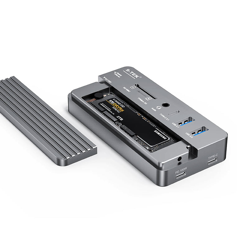 S-TEK 10-in-1 Type C Hub with SSD M.2 Enclosure 8TB — close-up product view.