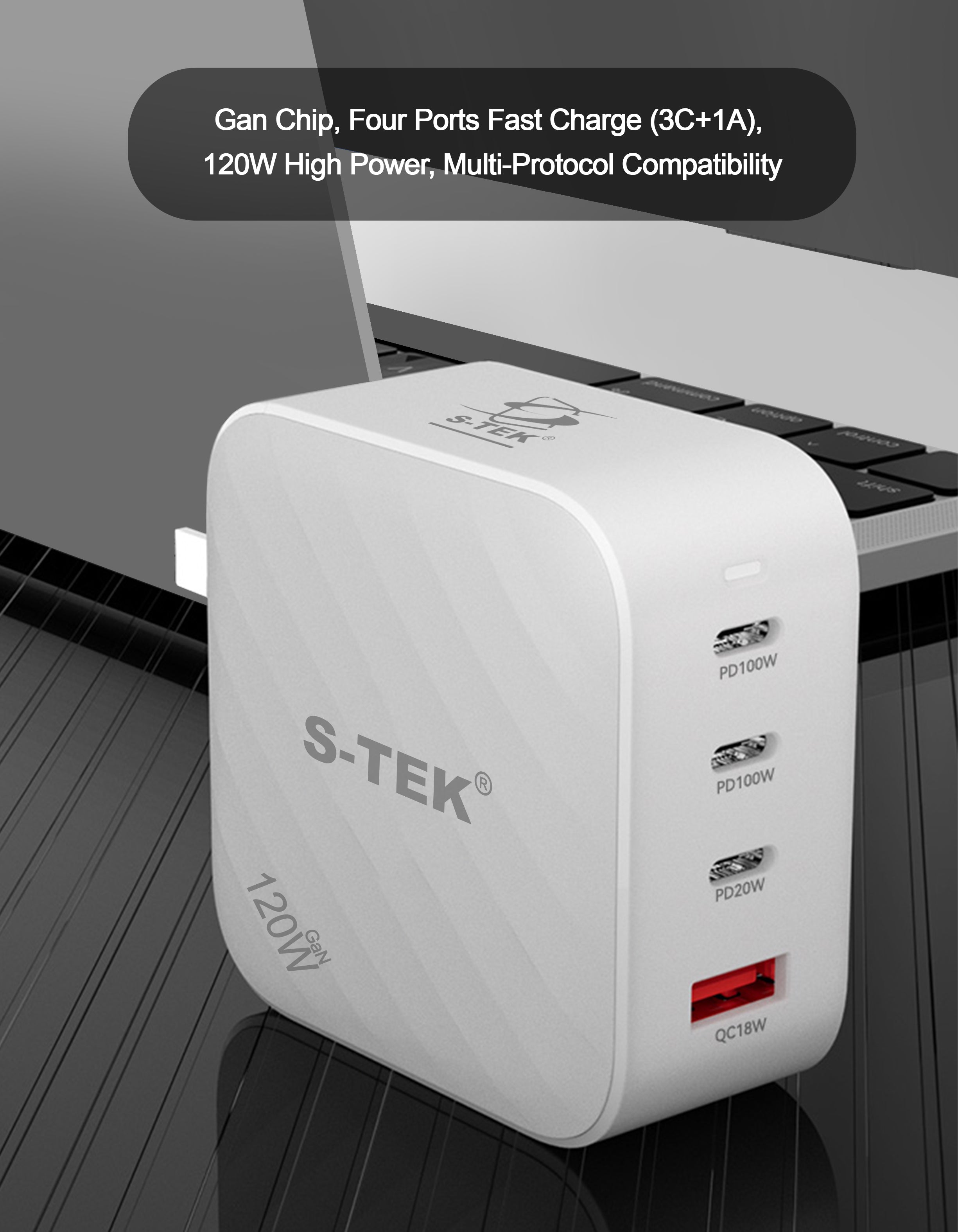 S-TEK 120W Power Delivery GaN Wall Charger