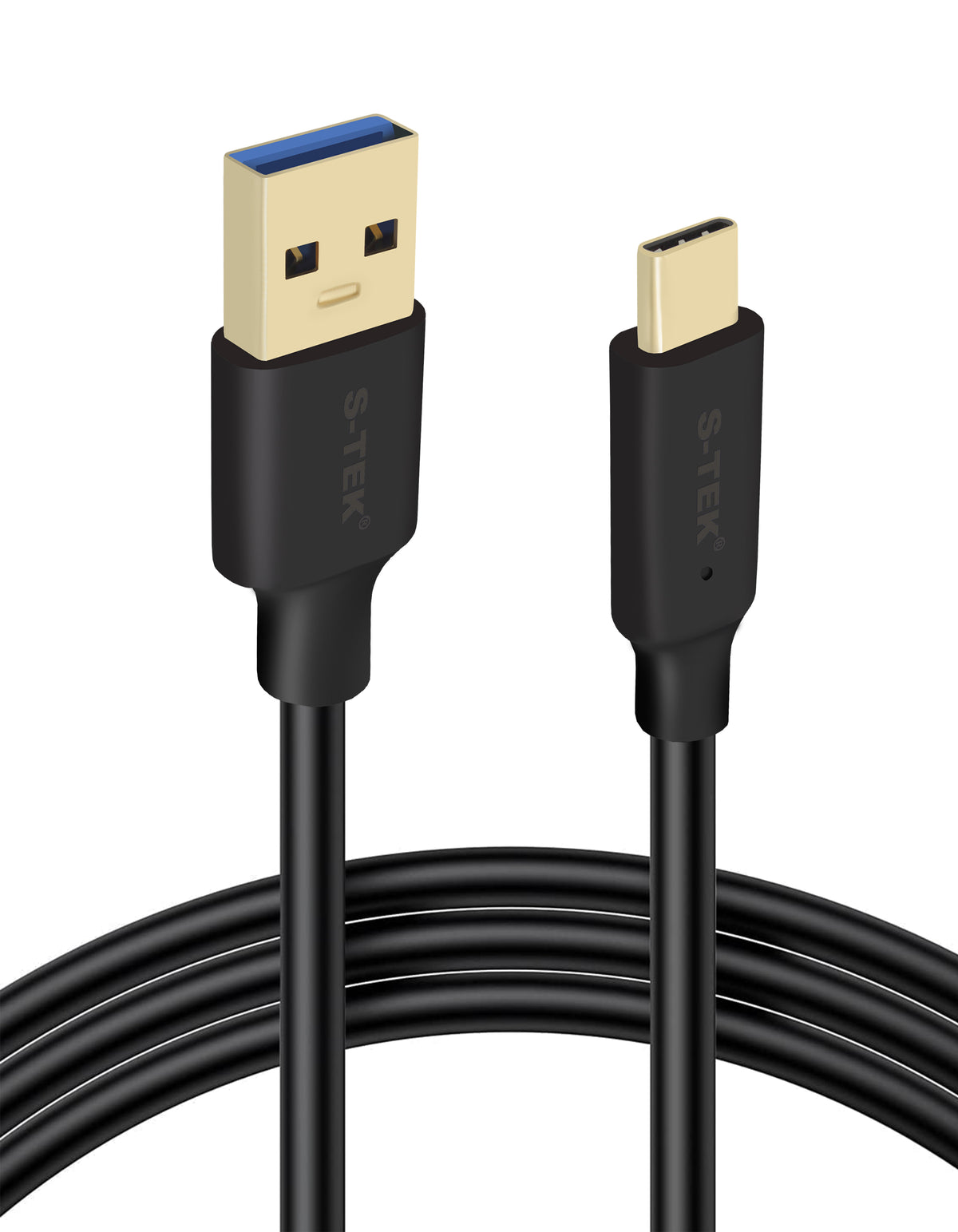Close-up of the USB-C connection on the S-TEK USB A to Type C Cable 3.0.