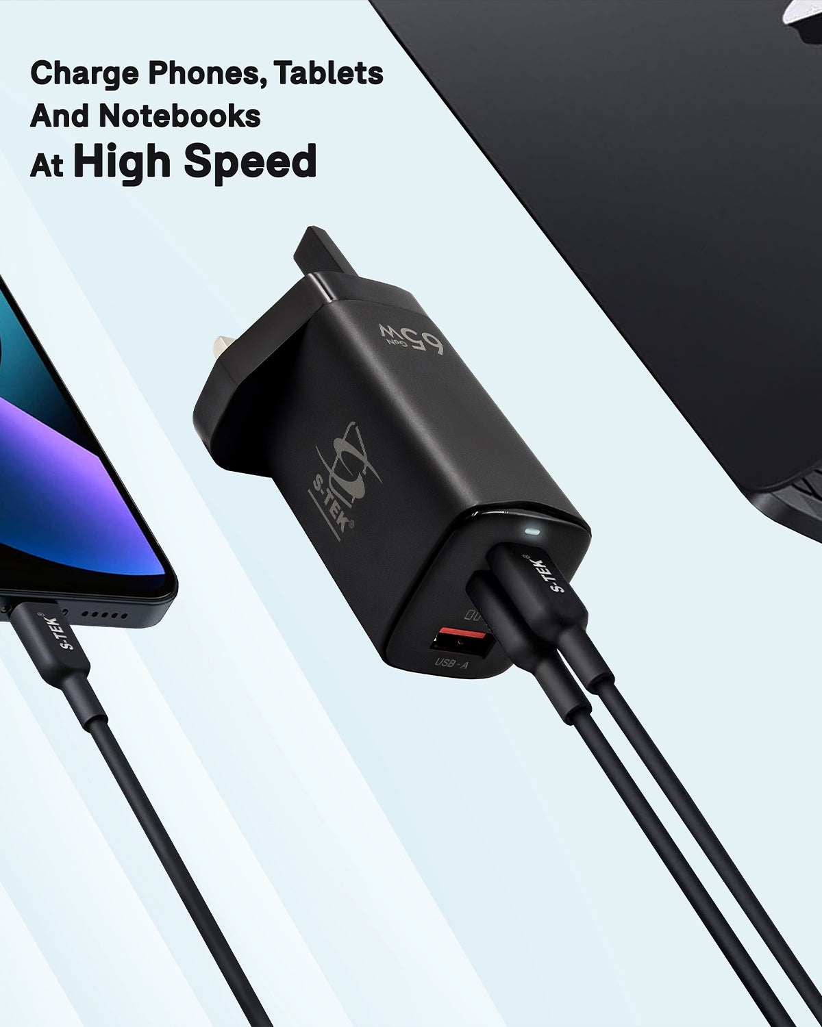 S-TEK 65W Power Delivery GaN Wall Charger — connector and port detail.