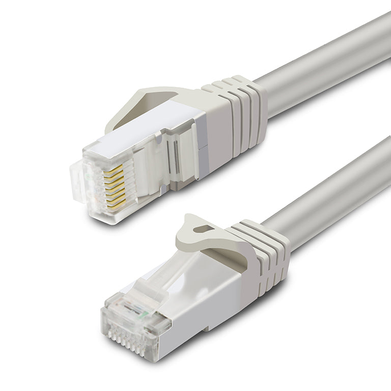 Close-up of the S-TEK CAT 7 Ethernet cable connector and strain relief.