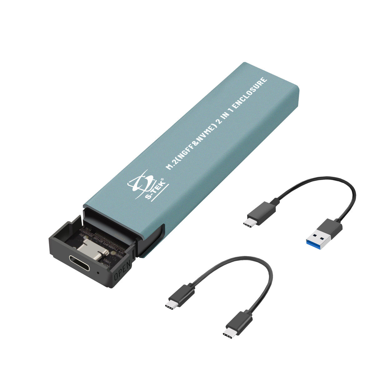 S-TEK M.2(NGFF & NVME) 2 in 1 ENCLOSURE USB C to M2 SSD — product feature image.