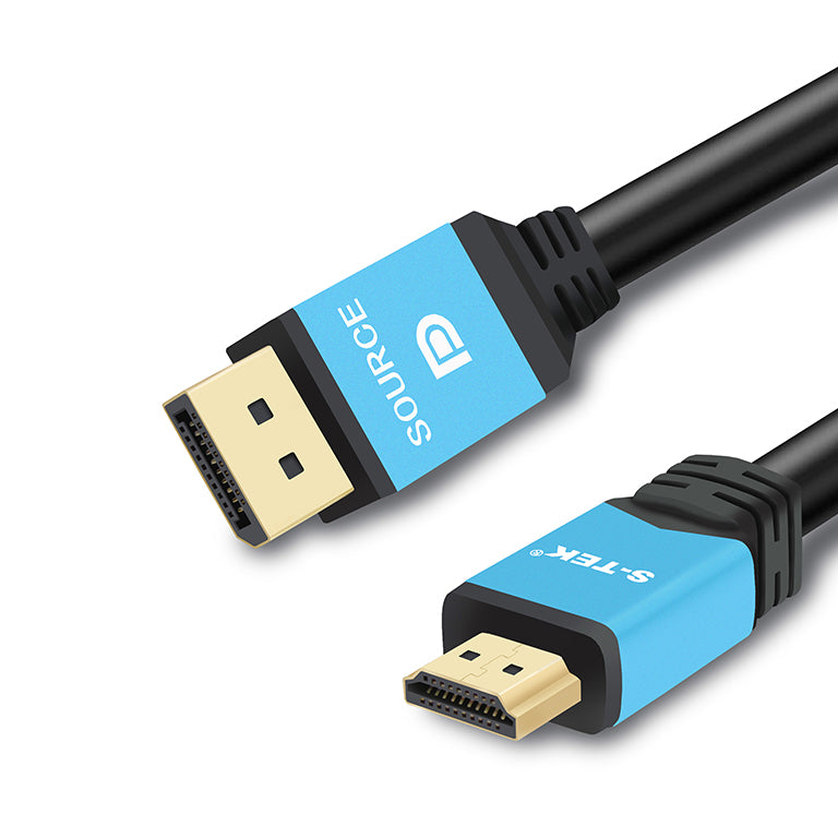 Close-up of the DisplayPort and HDMI connectors on the S-TEK conversion cable.