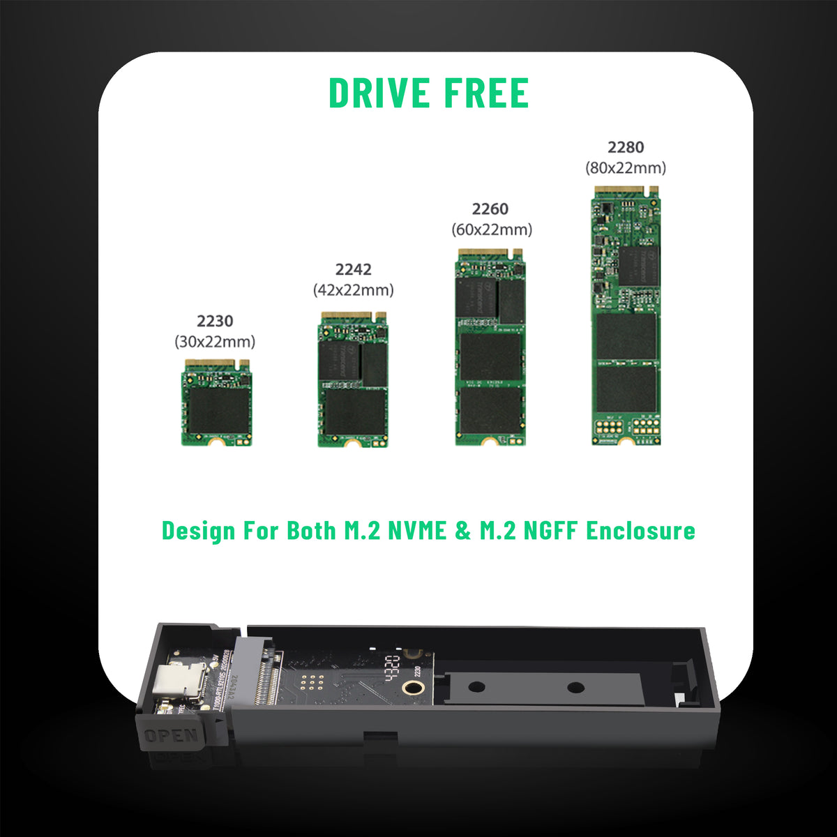S-TEK M.2(NGFF & NVME) 2 in 1 ENCLOSURE USB C to M2 SSD — alternate product angle.