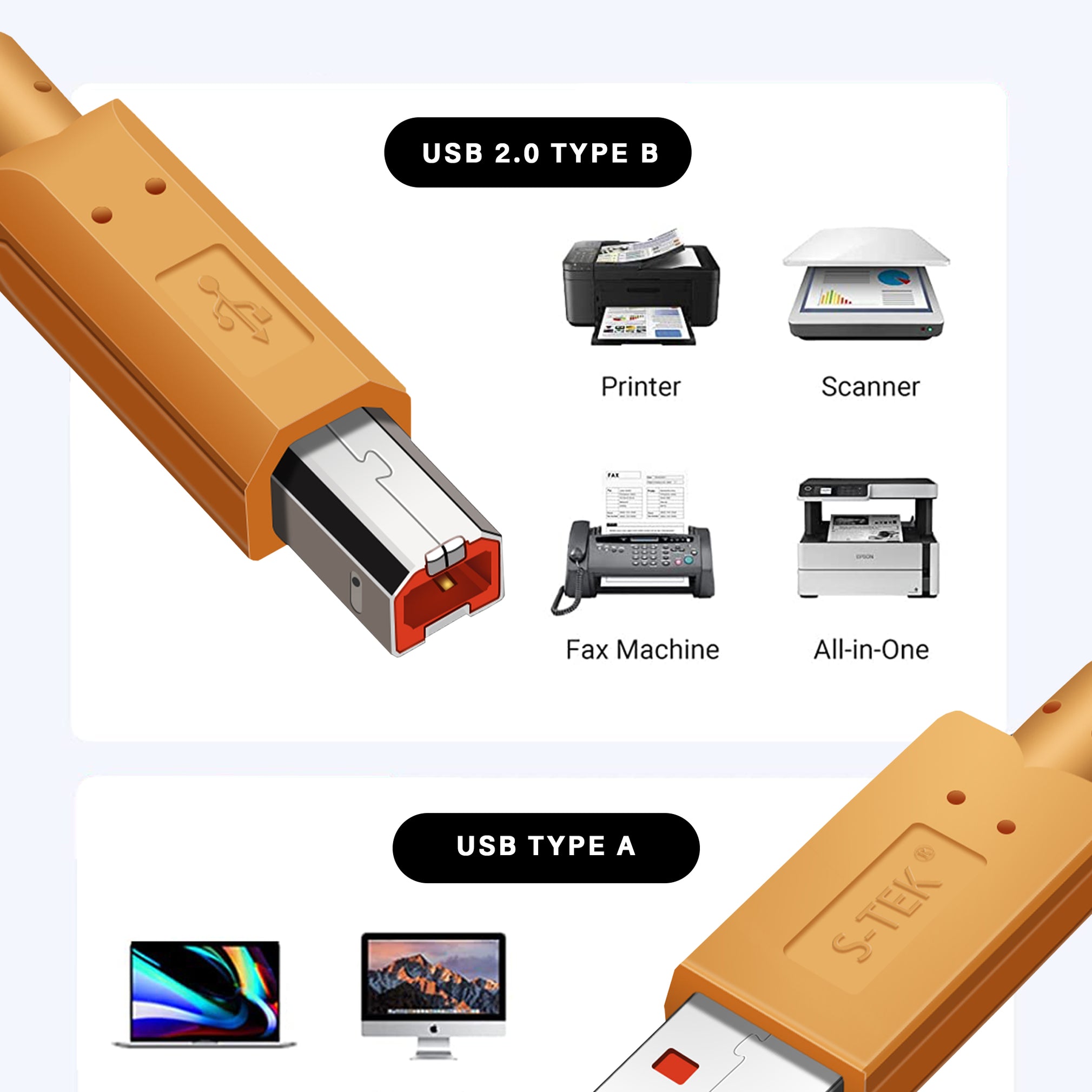 S-TEK USB 2.0 Printer Cable Type A to Type B High Speed