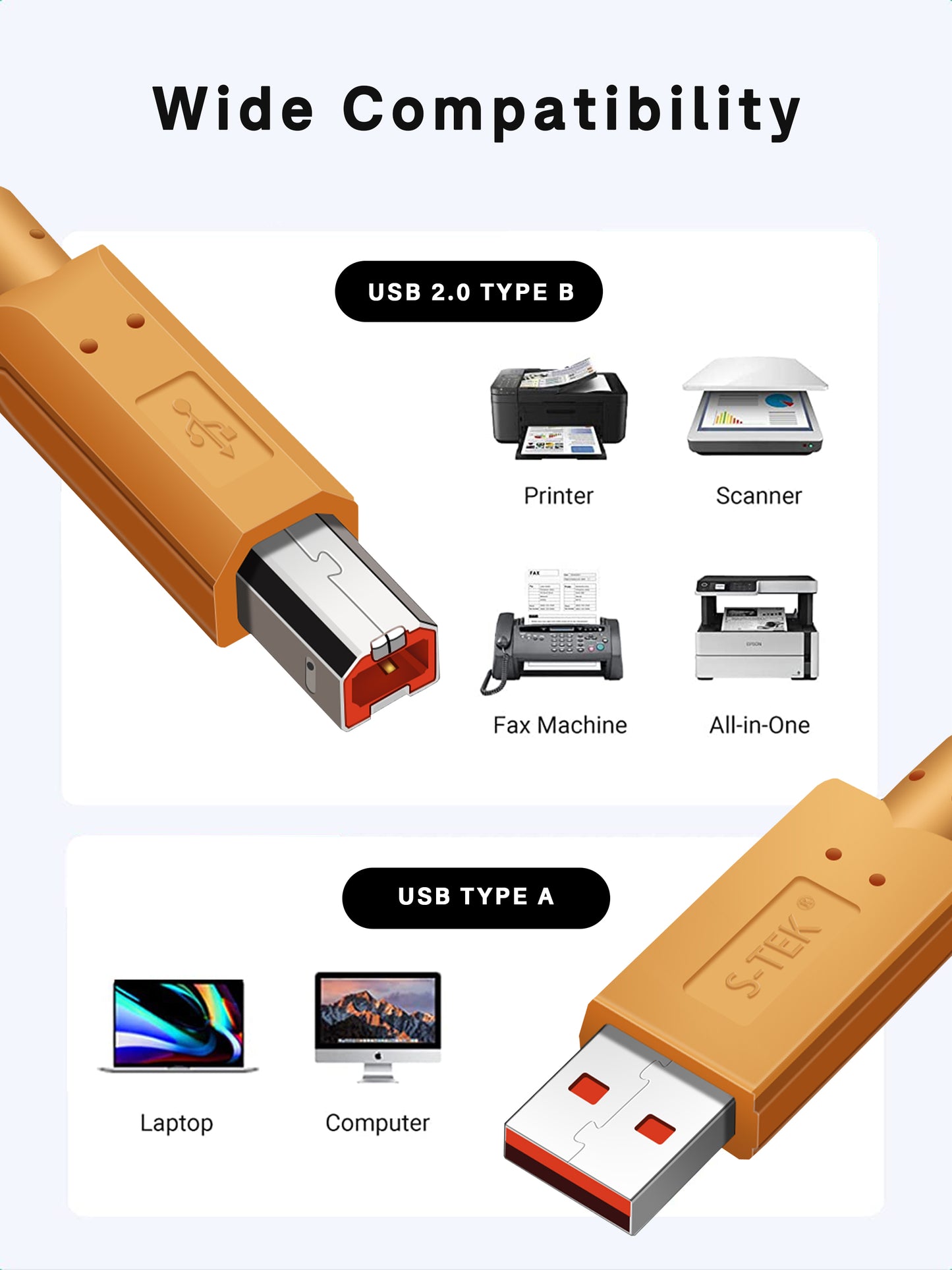 S-TEK USB 2.0 Printer Cable Type A to Type B High Speed