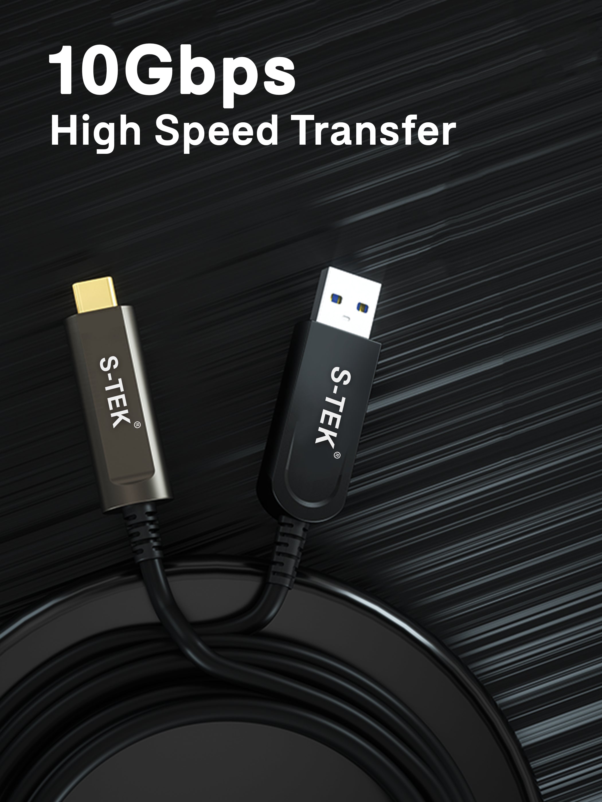 S-TEK USB 3.1 A to Type C Fiber Optical Extension Cable Gen 2