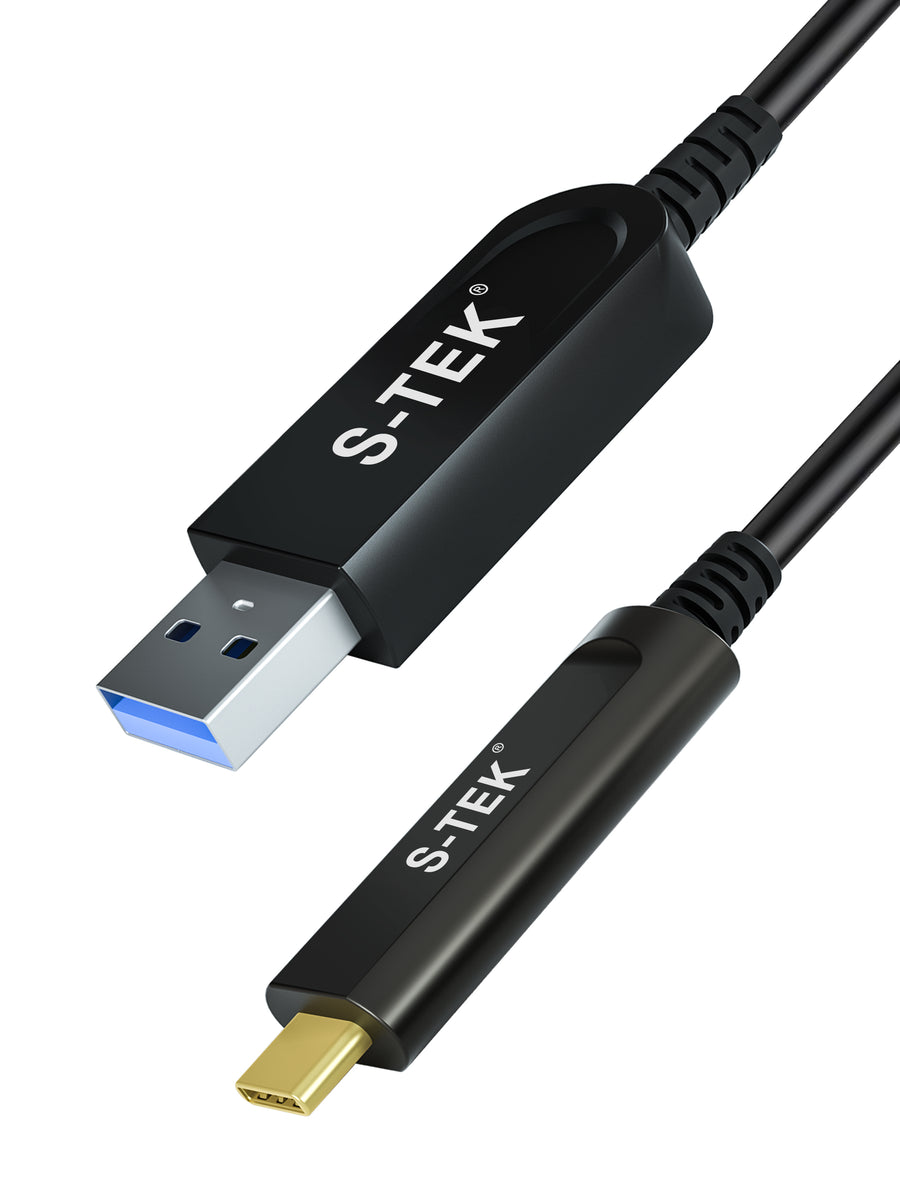 S-TEK USB 3.1 A to Type C Fiber Optical Extension Cable Gen 2 cable and connector detail.
