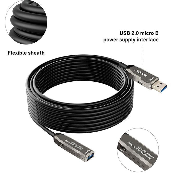 S-TEK USB 3.1 A to Extension Fiber Optical Extension Cable