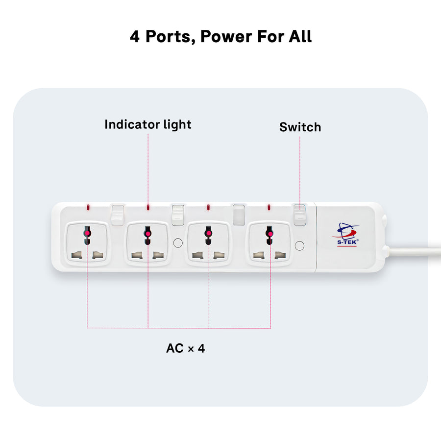 S-TEK Universal Power Extension Socket with Individual Switch — alternate product angle.