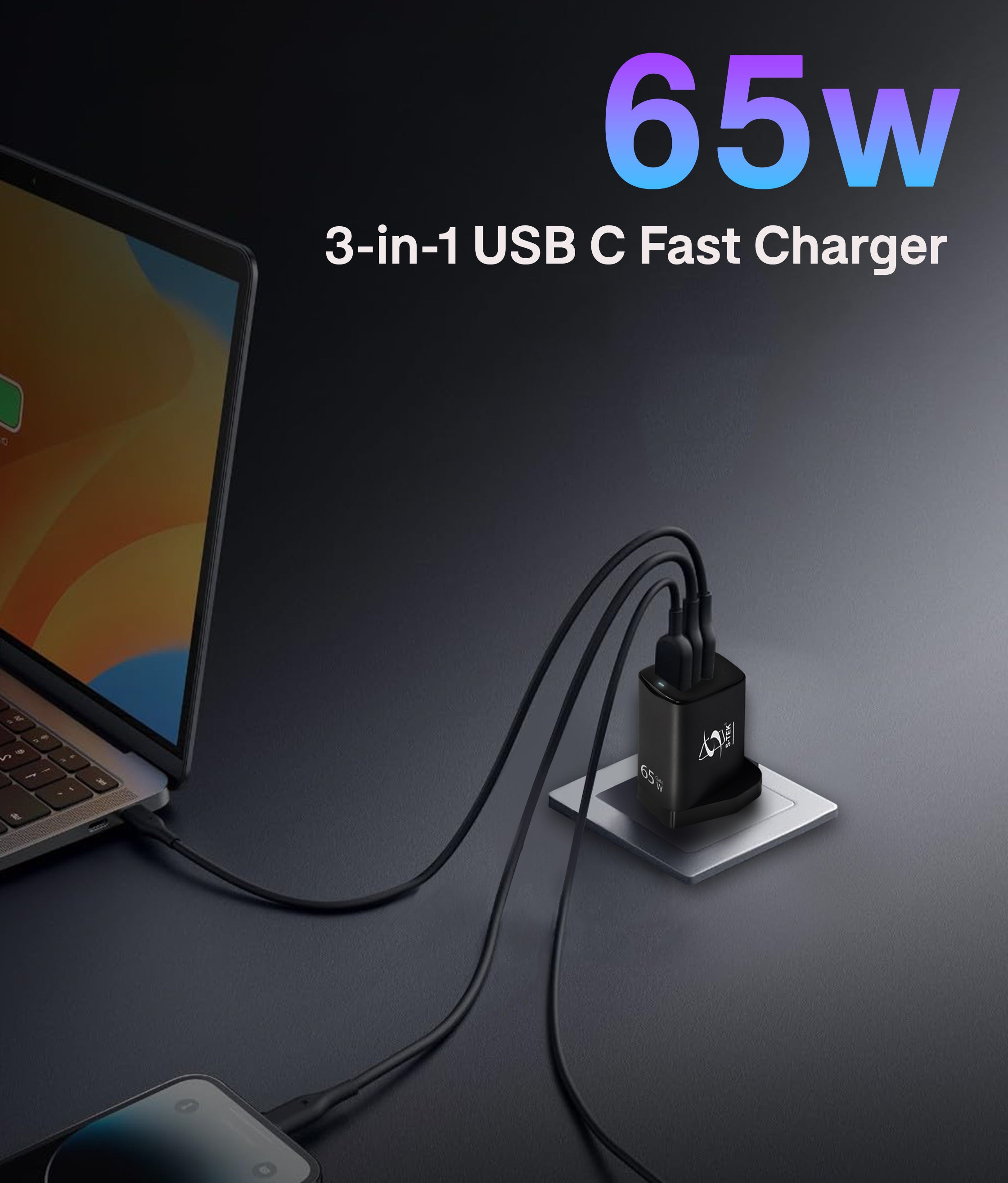 S-TEK 65W Power Delivery GaN Wall Charger