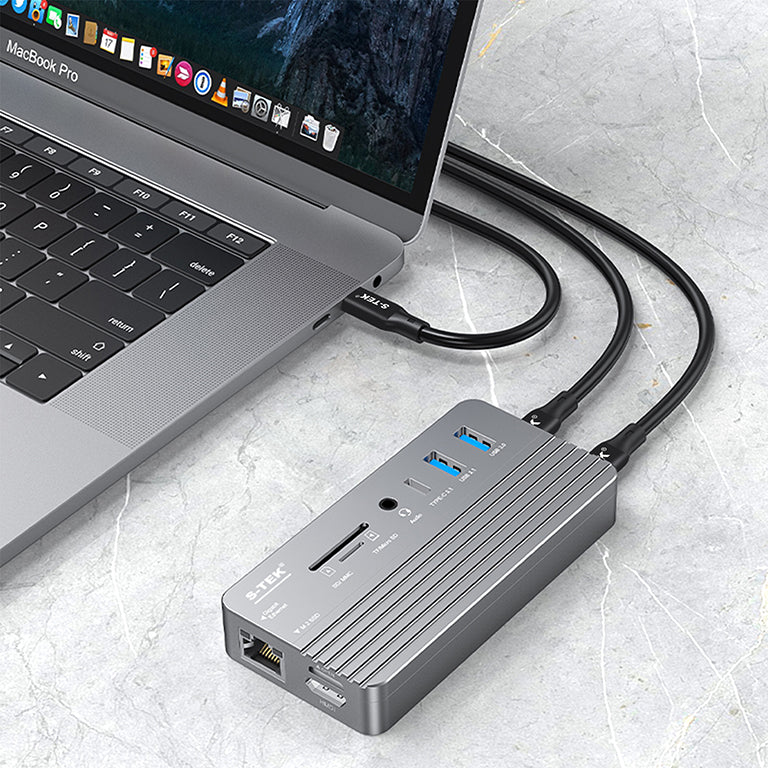 S-TEK 10-in-1 Type C Hub with SSD M.2 Enclosure 8TB — product image with included components.