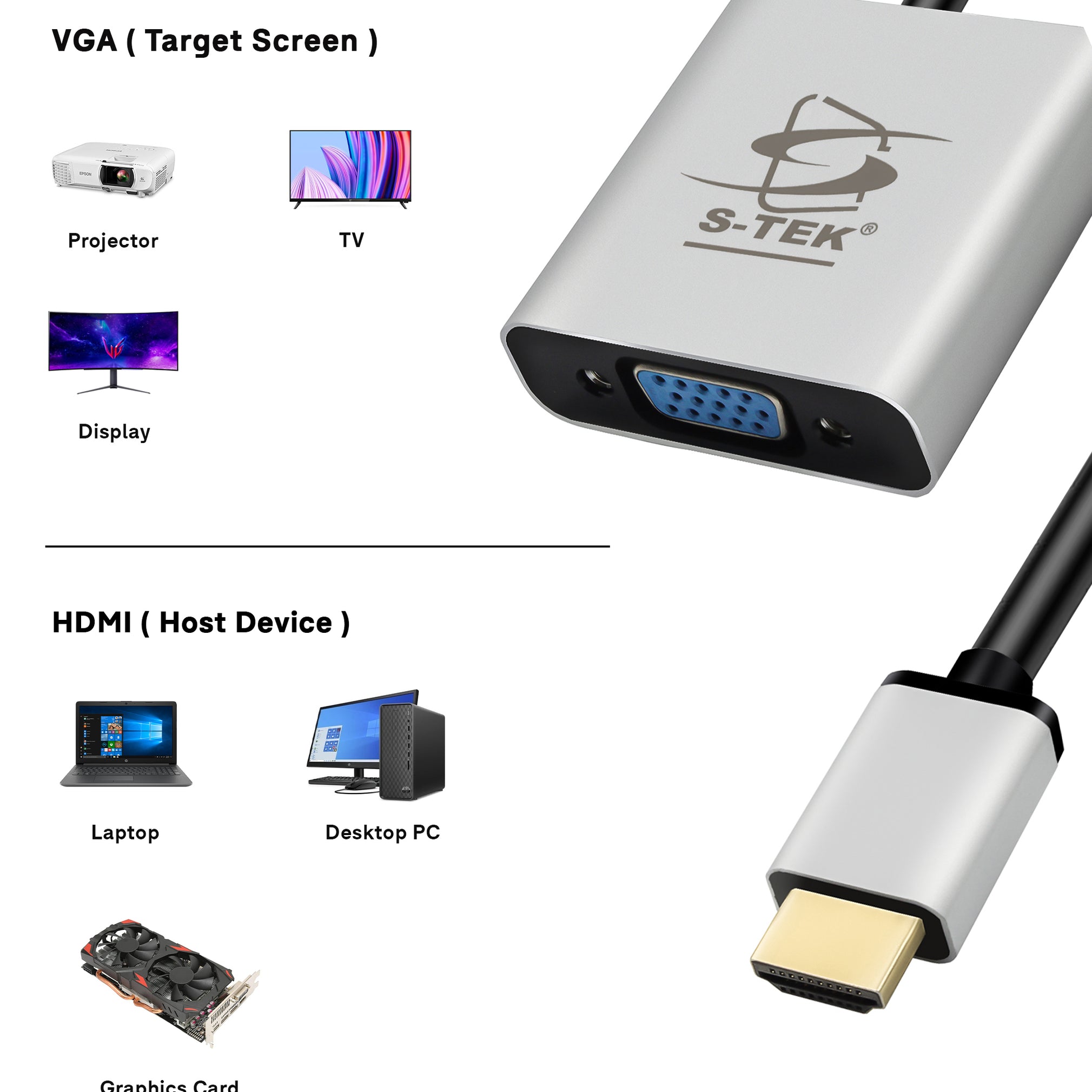 S-TEK HDMI TO VGA Adaptor 1080P