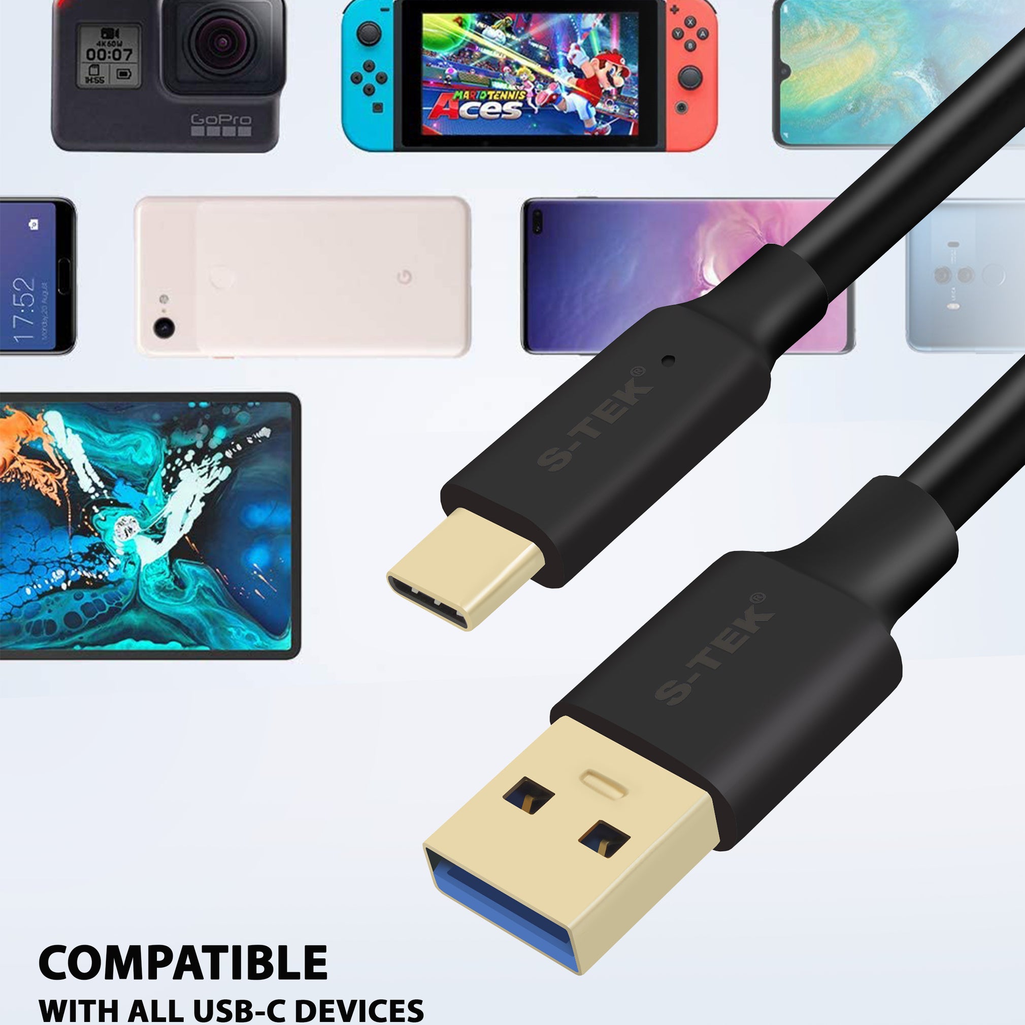 S-TEK USB A to Type C Cable 3.0