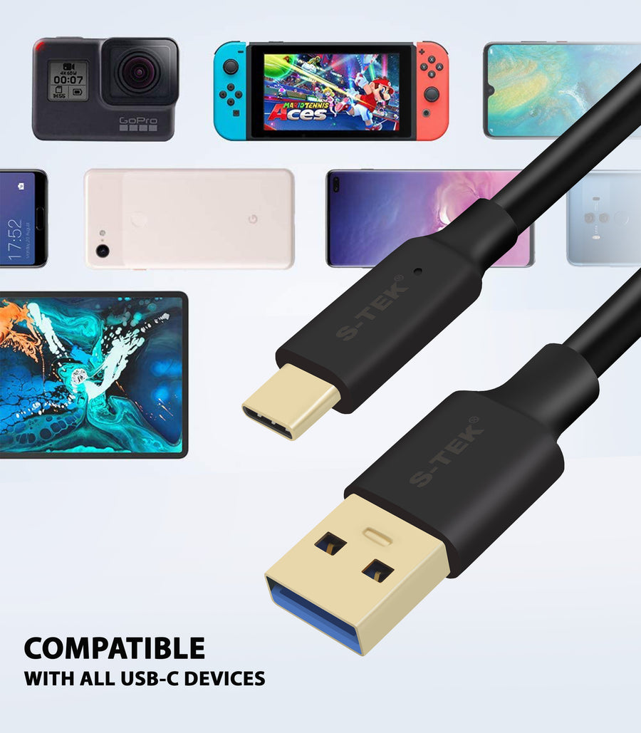 S-TEK USB A to Type C Cable 3.0 shown with a compatible display or device.
