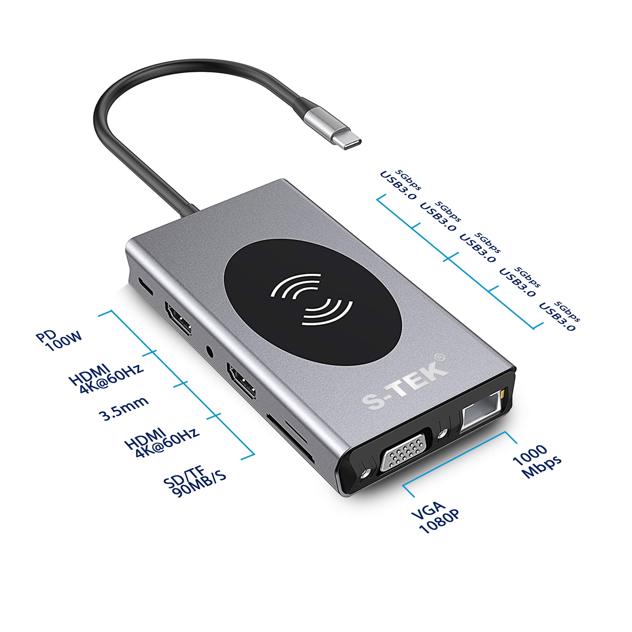 S-TEK 14 in 1 USB C Docking Station with Dual HDMI Ports
