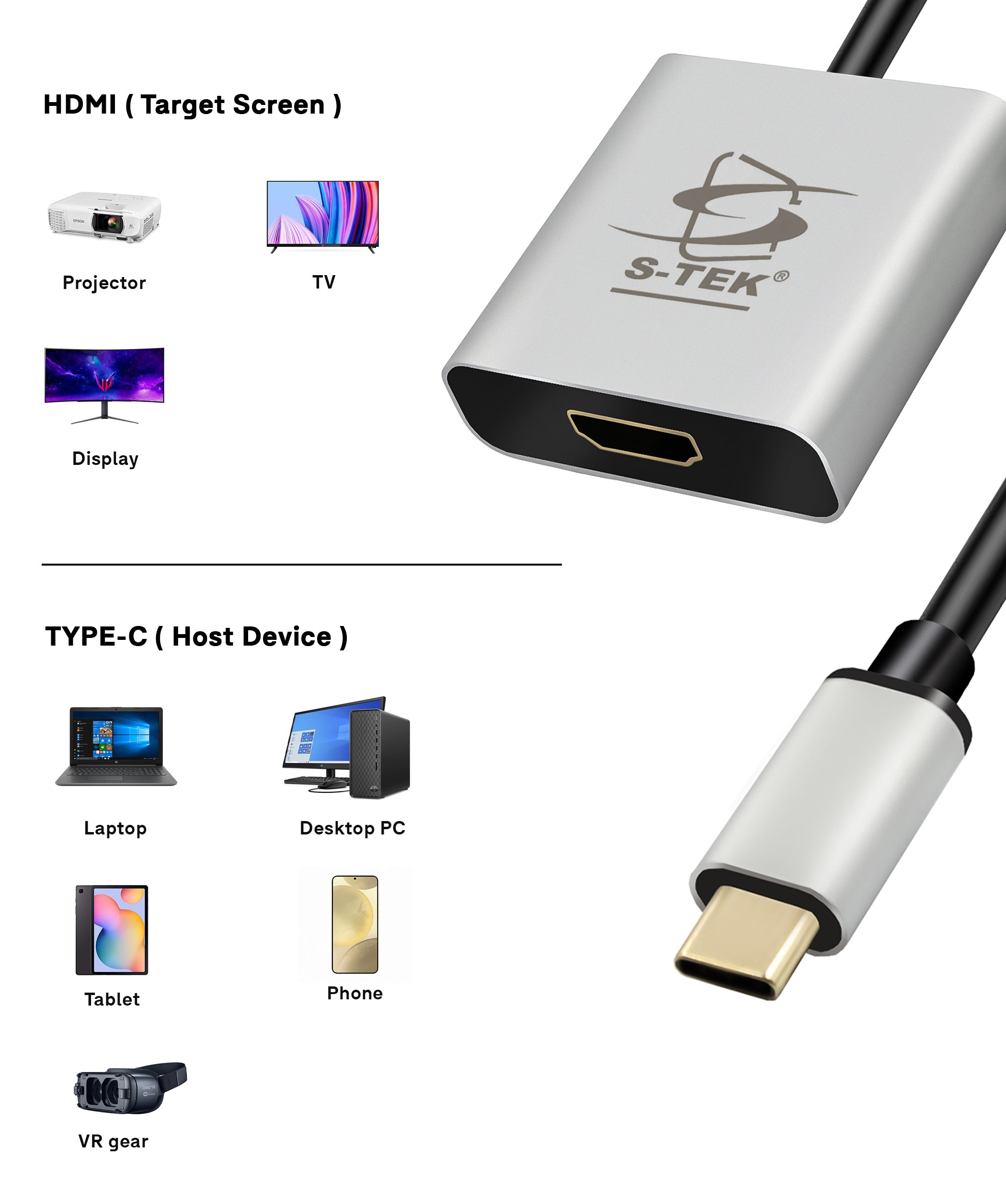 S-TEK Type C to HDMI Adaptor 4K 60 Hz