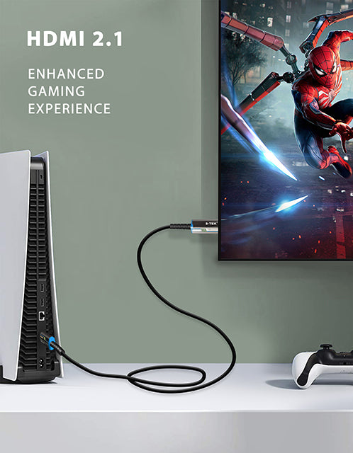 S-TEK 8K AOC HDMI Cable Ultra High Speed 48Gbps HDMI 2.1 shown with a compatible display or device.