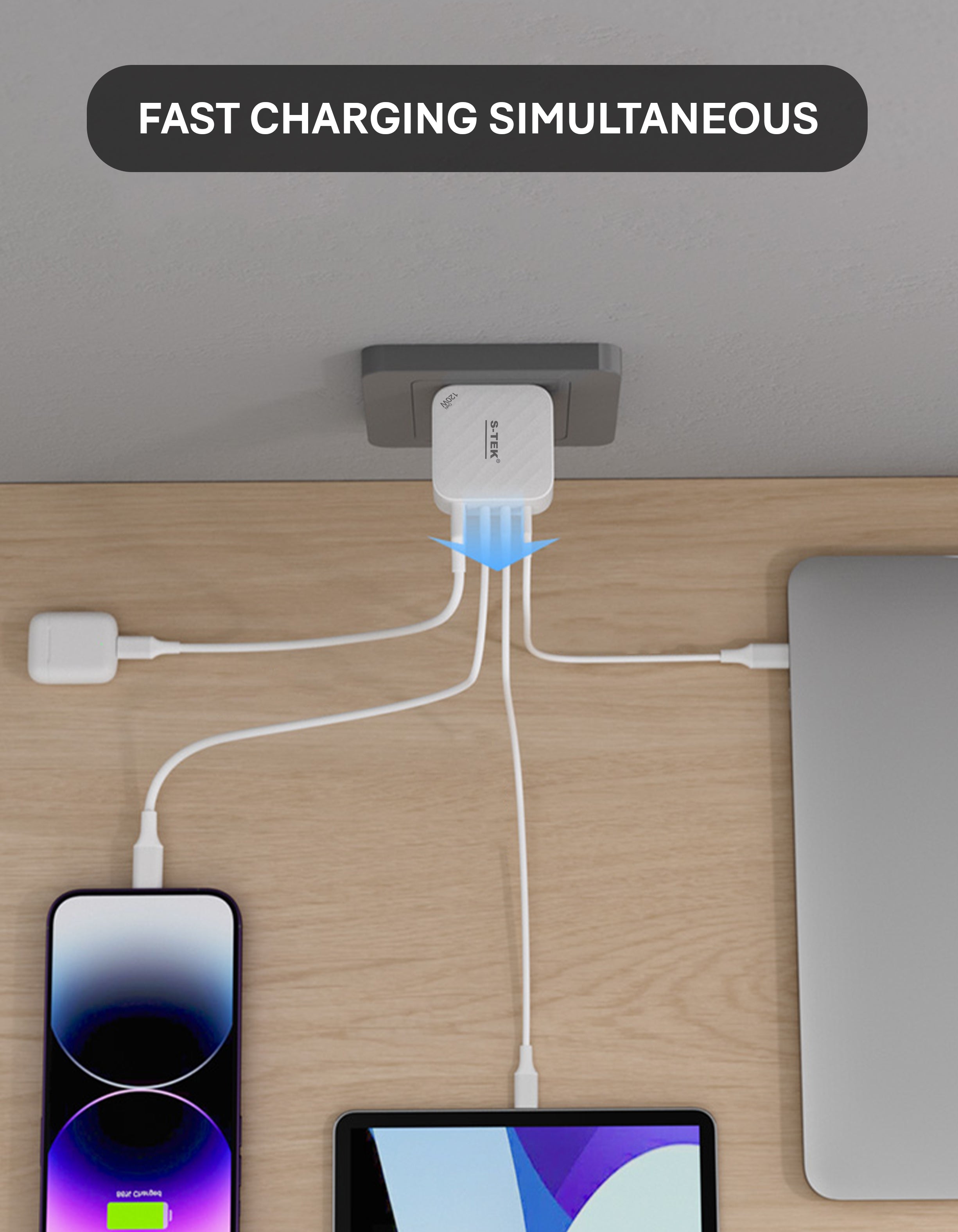 S-TEK 120W Power Delivery GaN Wall Charger