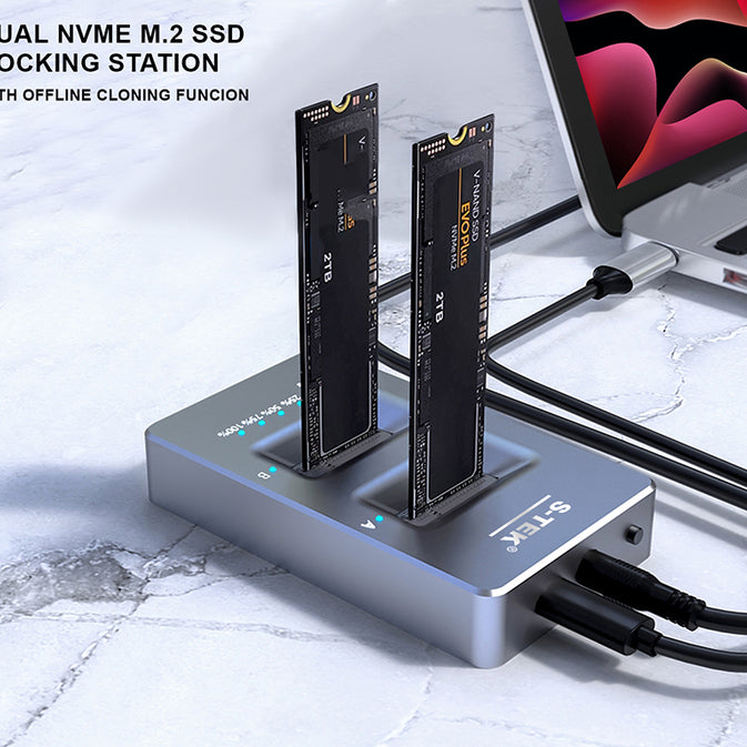 S-TEK Dual NVMe M.2 SSD Docking Station with Offline Cloning Function