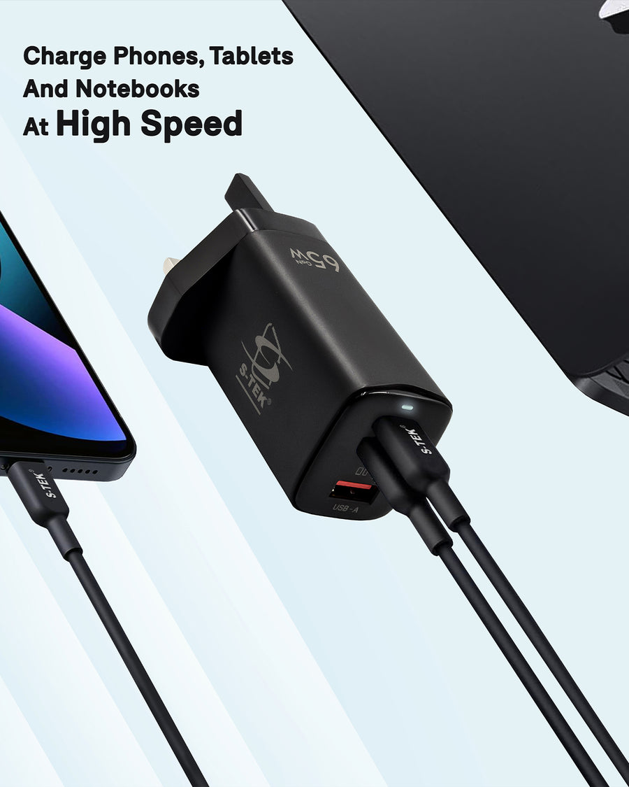 S-TEK 65W Power Delivery GaN Wall Charger — connector and port detail.
