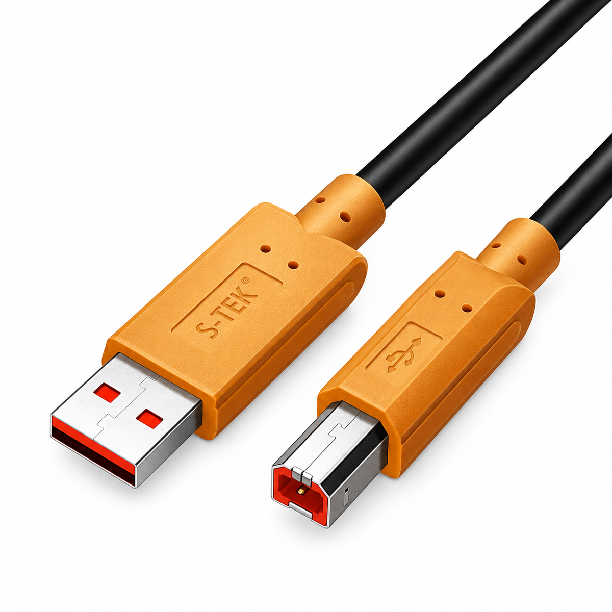S-TEK USB-A to USB-B printer cable with orange connectors
