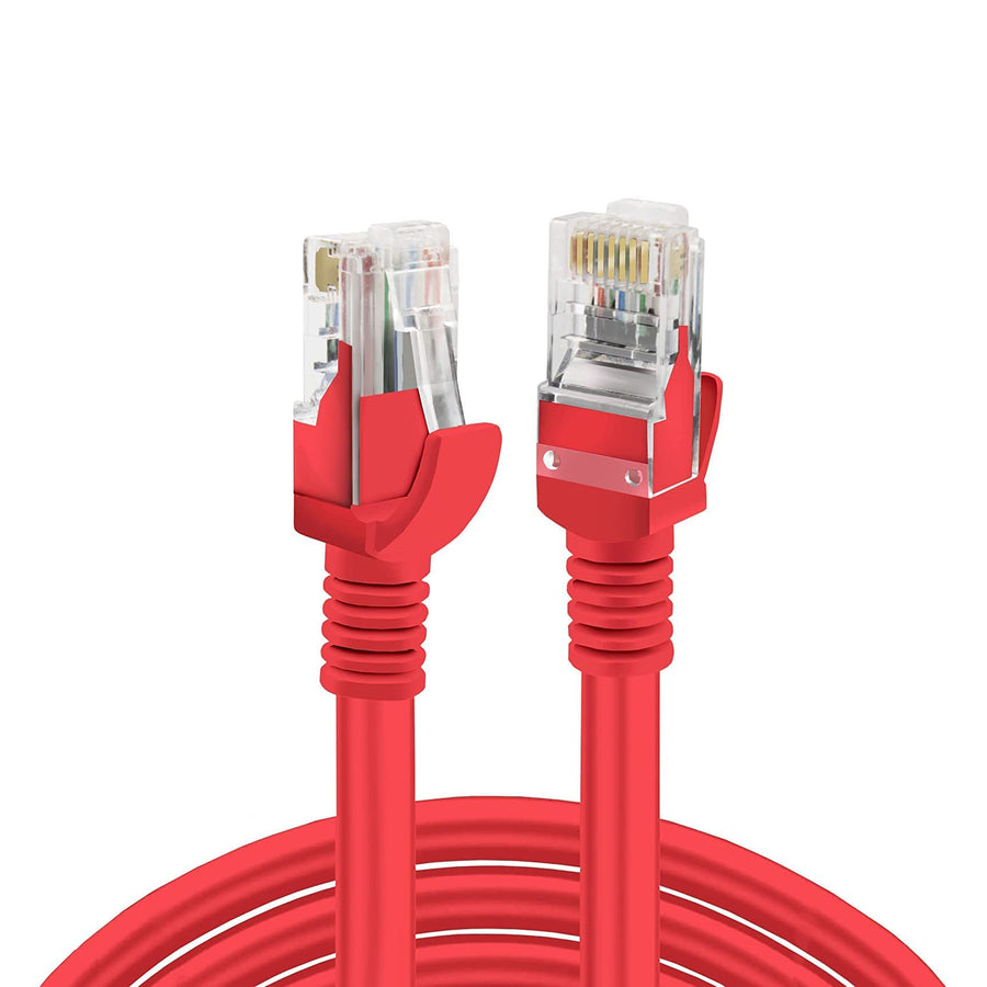 Red S-TEK CAT 6 Ethernet patch cord with two RJ45 connectors.