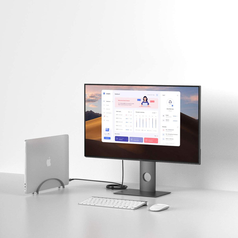 Laptop connected to an external monitor with the S-TEK USB-C to HDMI cable.
