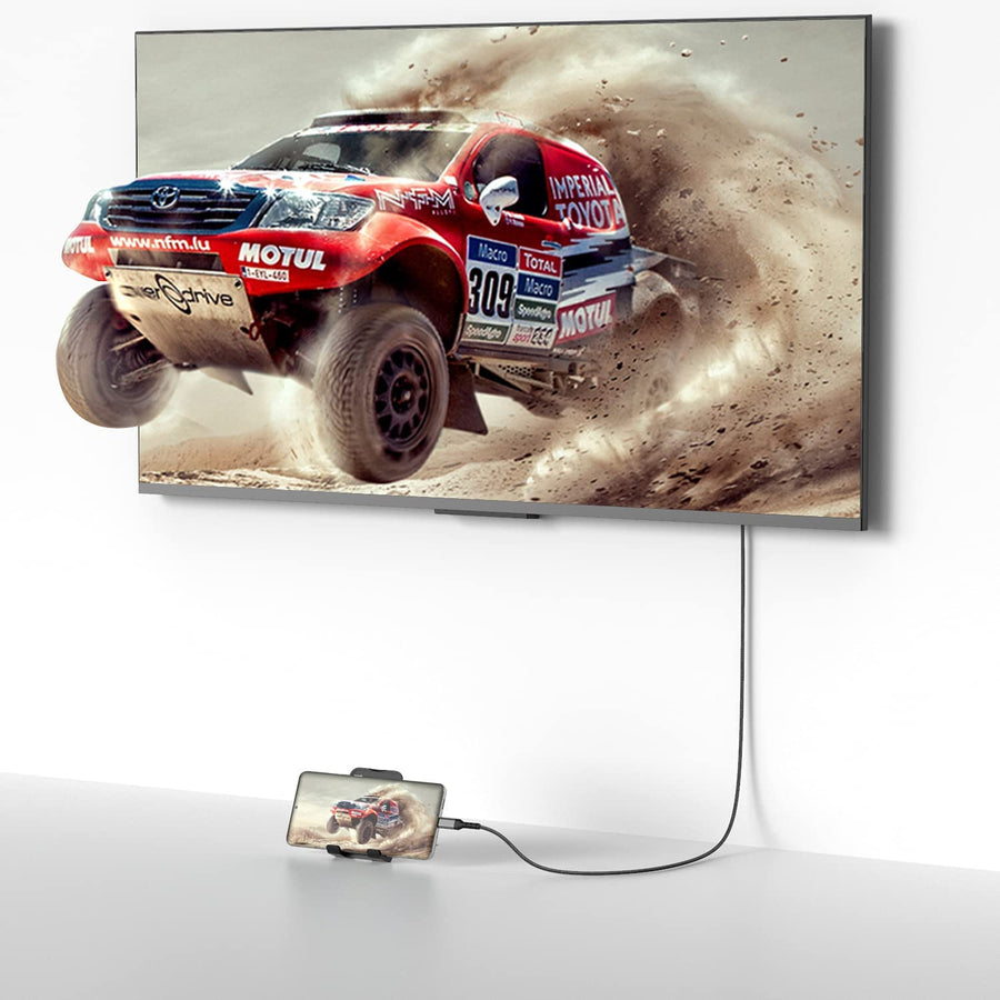 S-TEK USB-C to HDMI cable supporting high-resolution video on a large display.