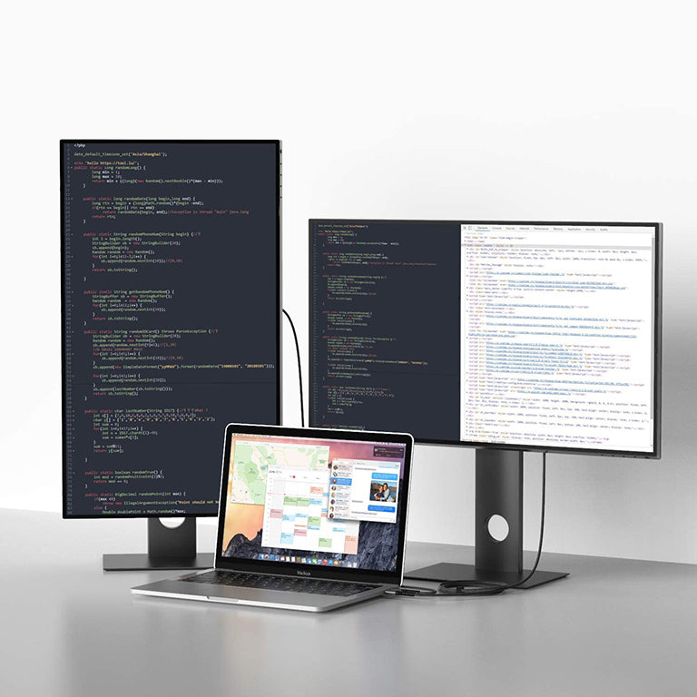 Laptop connected to an external monitor for an extended desktop display using the S-TEK USB-C to HDMI cable.